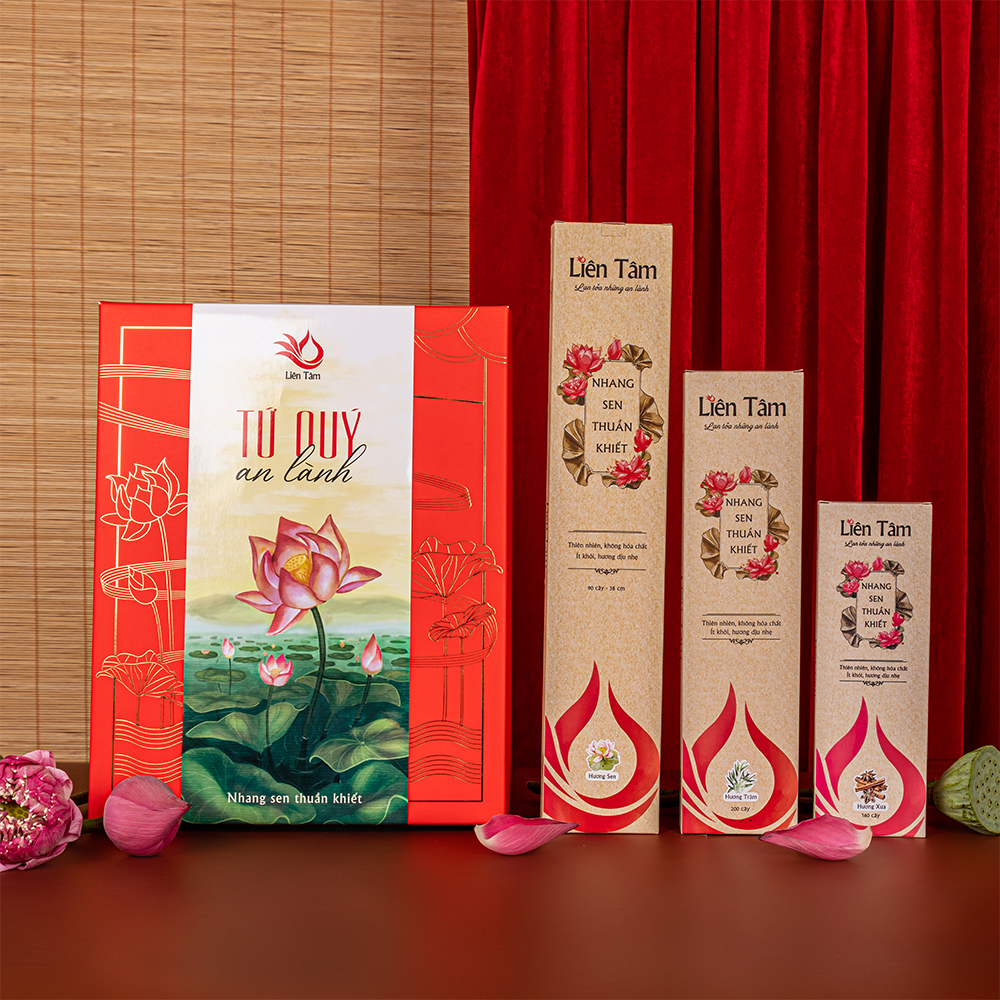 Combo 3 hộp Nhang Sen Thuần Khiết Liên Tâm 29cm 200 cây - Ít khói, dịu nhẹ