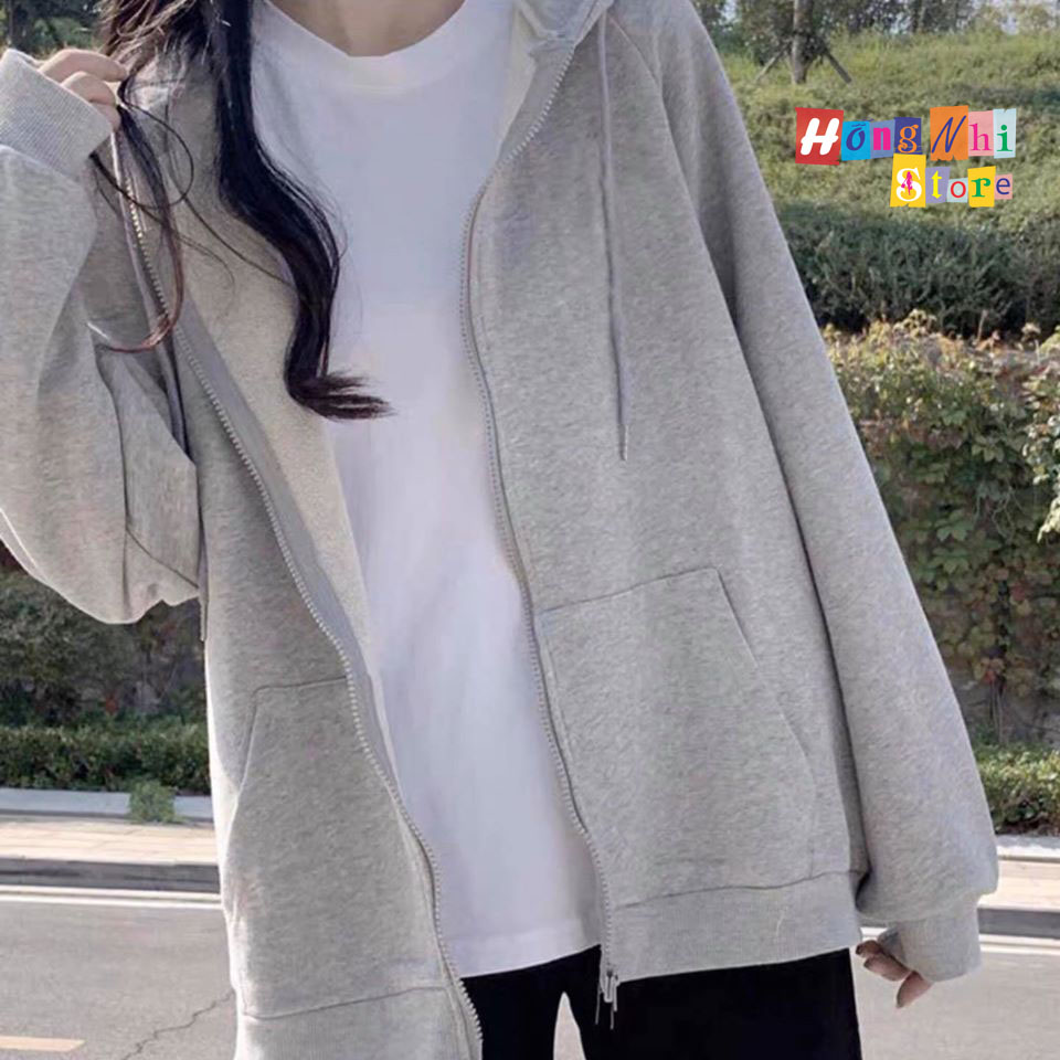 ÁO HOODIE ZIP UNISEX GREY - HOOODIE DÂY KÉO DÁNG RỘNG MÀU XÁM - MM