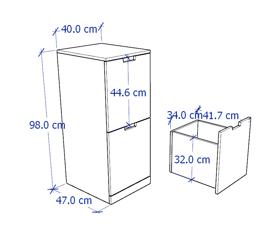 BANALDO, Tủ đựng đồ dùng 2 ngăn kéo, Phong cách Bắc Âu, 40x47x98cm