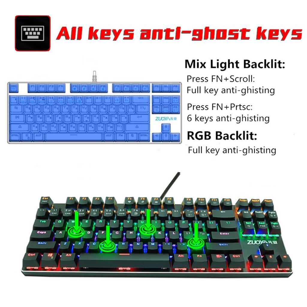 ZUOYA Gaming Mechanical Keyboard Wired Backlit 87Key