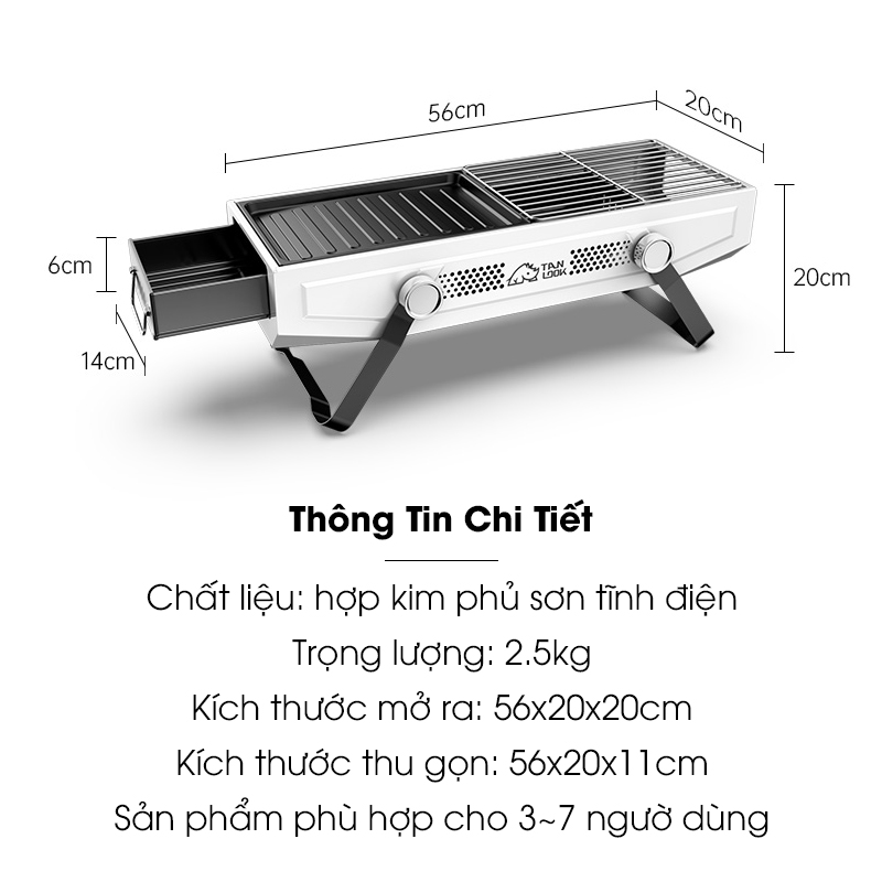 Bếp nướng than hoa BBQ ngoài trời PH22103 không khói nhỏ gọn dễ mang theo đi dã ngoại picnic phụ kiện kèm theo vỉ nướng, khay nướng - Hàng chính hãng