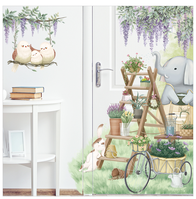 Sticker Giấy Dán Tường Decal Dán tường Tranh Dán Tường Trang Trí Tường Mẫu Cửa Hàng Hoa Của Chú Voi Nhỏ ZDB-2577