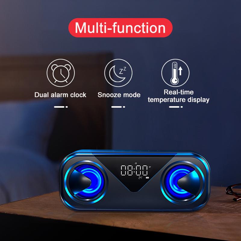 Di động Hifi Bluetooth Loa loa không dây Đồng hồ báo thức USB Hộp âm thanh không thấm nước ngoài trời Subwoor Subwofer 3D Stereo Sound Center Color: Rose Gold
