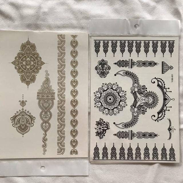 Set Hinh xăm dán tatto henna nghệ thuật 3D họa tiết henna 21*15cm hình xăm 3d