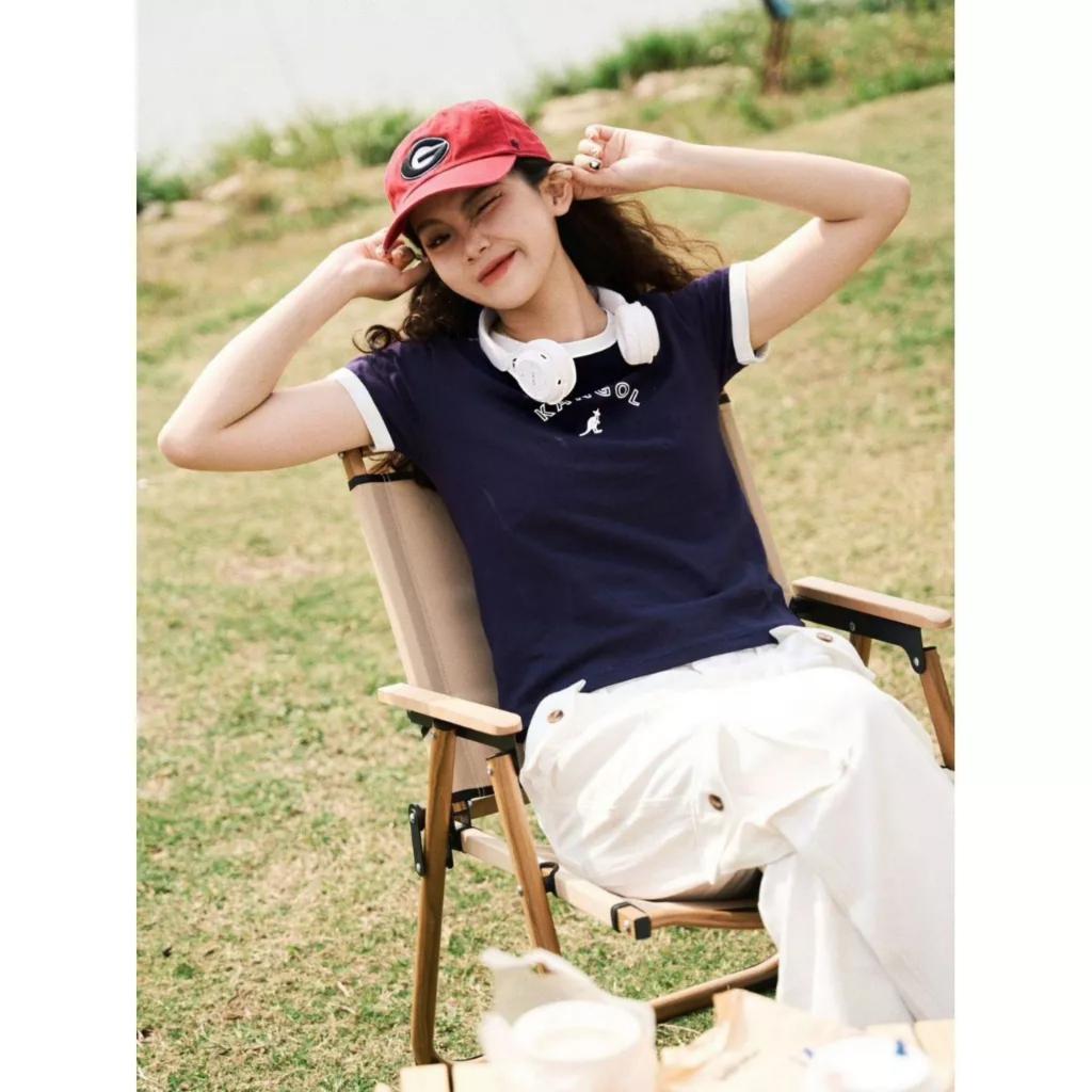 Áo Thun Baby Tee KANGOL Cộc Tay Phối Viền In Chữ