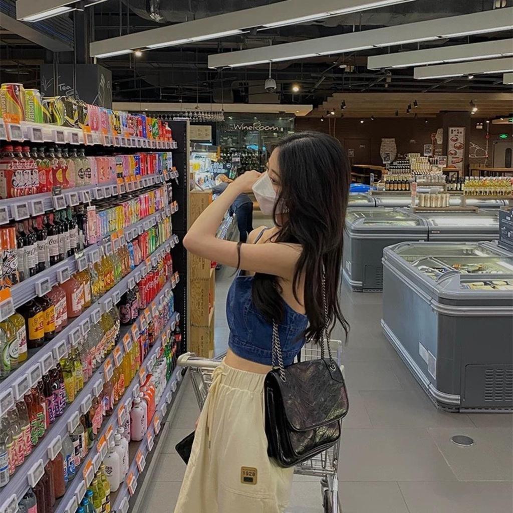 Áo croptop jean 2 dây bản to PINKSTORE29 kiểu dây buộc sau lưng, phong cách quyến rũ A5631