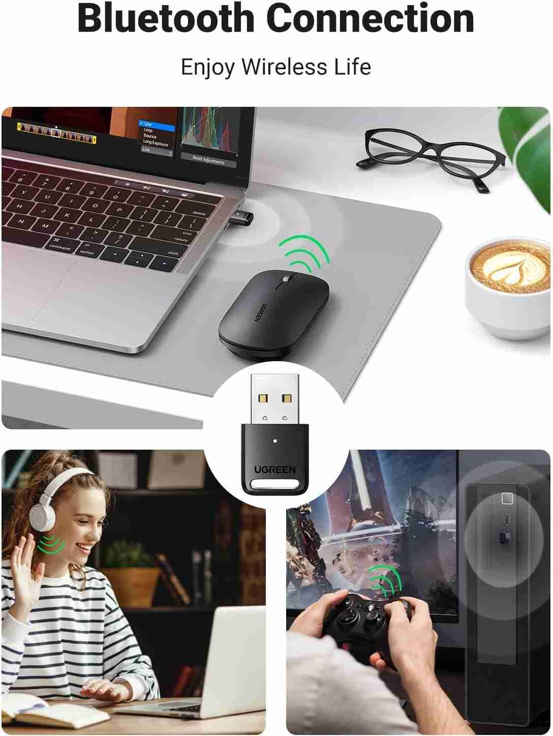 Ugreen UG80890CM390TK BT 5.0 Màu Đen USB nhận Bluetooth chuẩn 5.0 hổ trợ kết nối 5 thiết bị Bluetooth cùng lúc KHÔNG hổ trợ Apple - HÀNG CHÍNH HÃNG