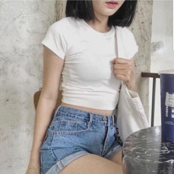 Áo croptop cộc tay chất cotton zip