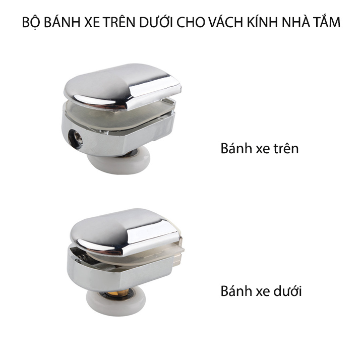 Bộ bánh xe trên dưới cho cửa kính trượt phòng tắm, đường kính bánh 25mm, bằng nhựa ABS
