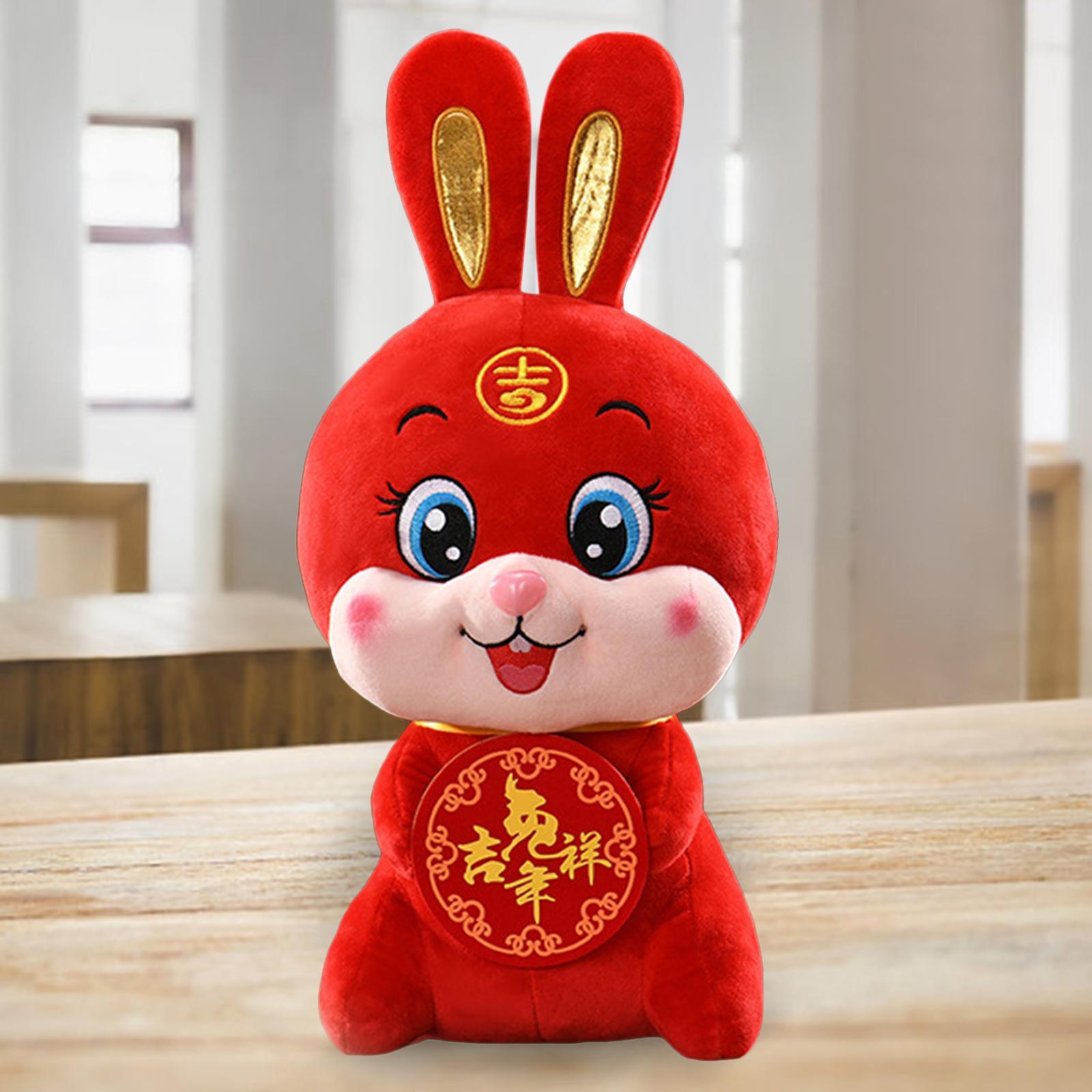 Chinese Rabbit Plush Toy Soft Stuffed Animal Doll for Table Office Decoration Souvenir Gift