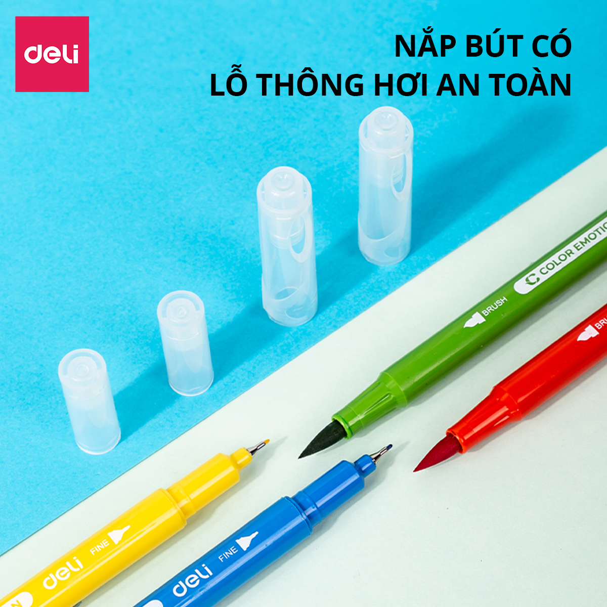 Bút Dạ Nước Hai Đầu Deli - Bút Đánh Dấu Hai Đầu Brush Và Nét Nhỏ - Bút Highlighter Có Thể Giặt Được