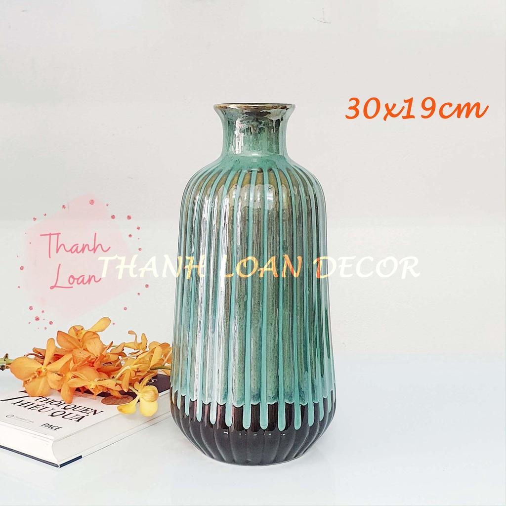 Bình hoa gốm Bát Tràng cỡ to cao 30cm - Trang trí dáng bình dừa men xanh hỏa biến