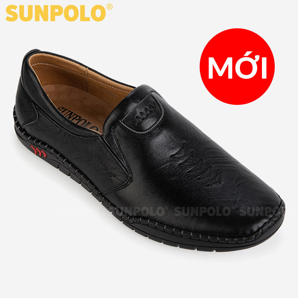 Giày Lười, Giày Mọi Nam Da Bò Sunpolo Cs5052 Đen, Nâu - 41 - Màu Đen
