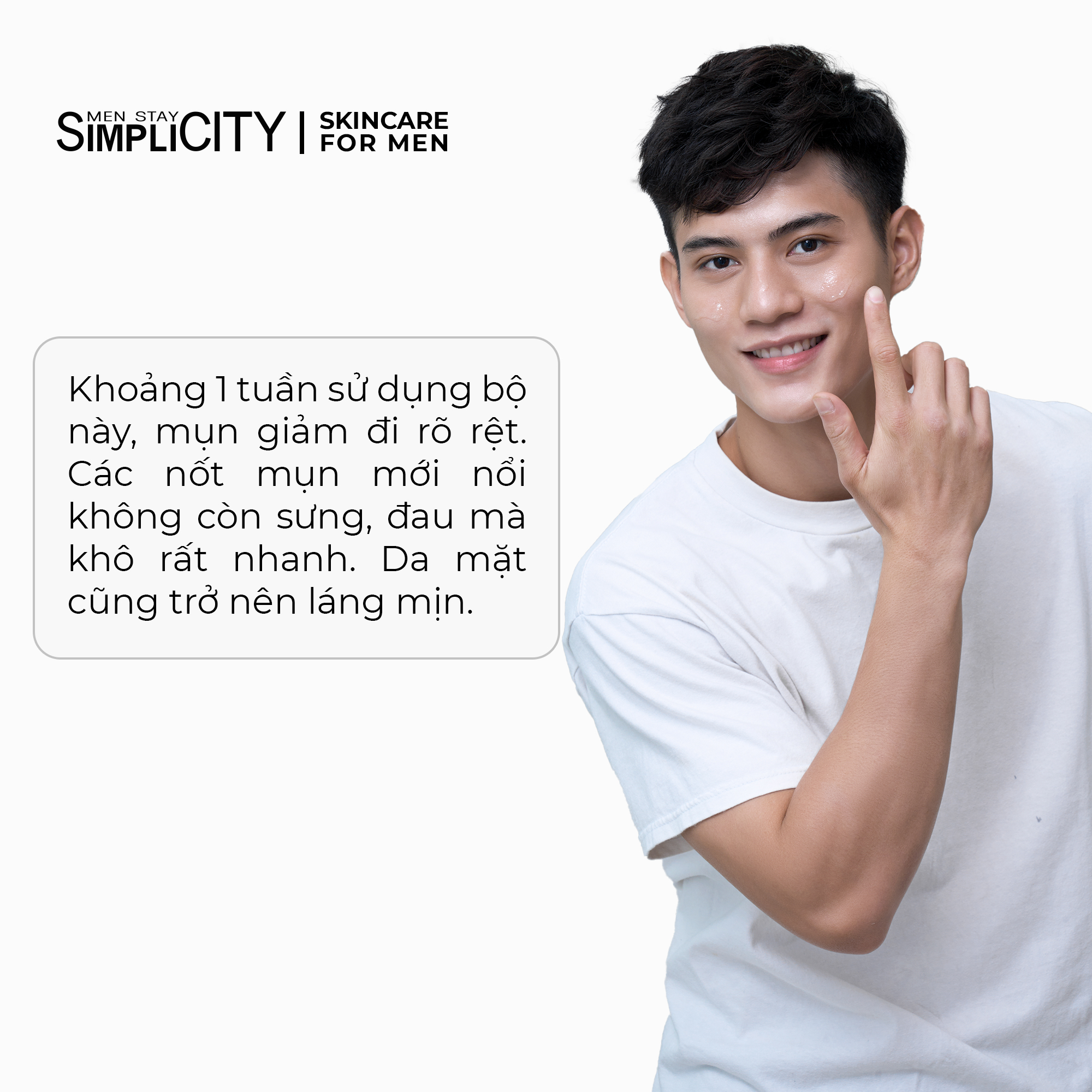 Bộ sản phẩm Men Stay Simplicity chăm sóc da dầu mụn cho nam Acne Relief Skincare Trio: Sữa rửa mặt 100g x Serum 30ml x Kem dưỡng ẩm 80g