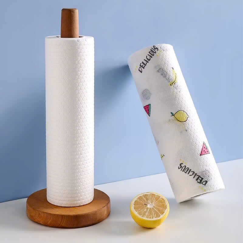 Giấy lau nhà bếp đa năng 50 tờ, cuộn giấy lau bếp siêu dai, giá treo cuộn giấy, trụ gỗ để cuộn giấy