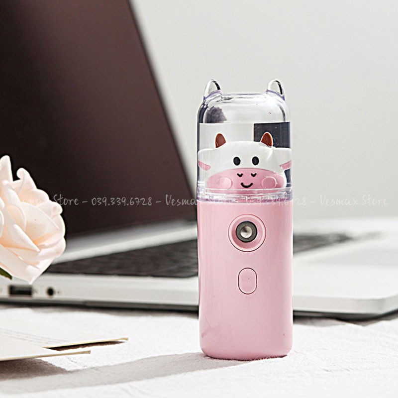 Máy Phun Sương Nano Mini Cầm Tay Bò Sữa 30ml, Hỗ Trợ Xịt Khoáng Cấp Ẩm Tức Thì Sạc USB 4.8,  Nhỏ Gọn, Phun Mạnh, Tặng Kèm Dây Sạc