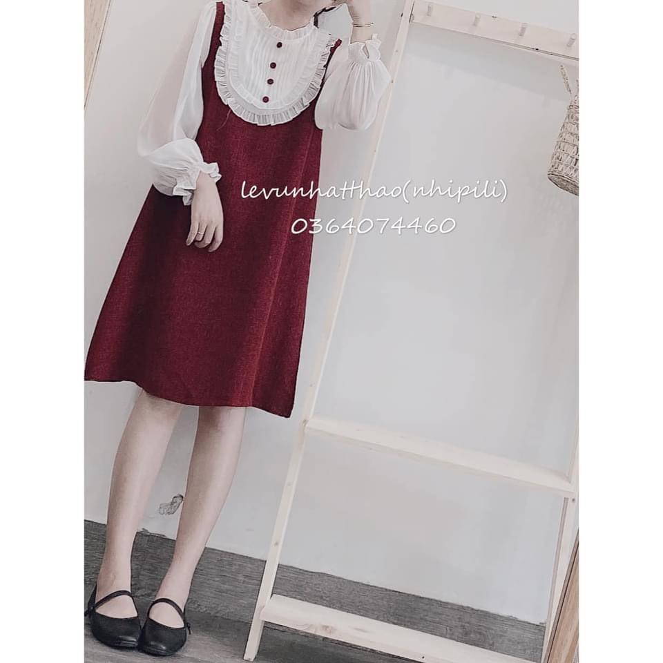VÁY DẠ ĐỎ PHỐI TRẮNG CÚC BỌC CHO NỮ