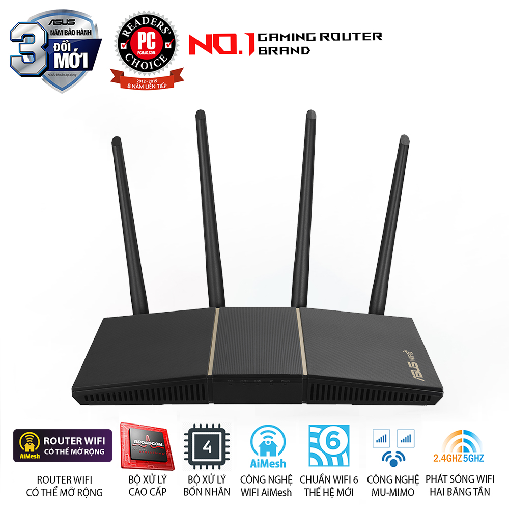 Bộ Phát Wifi- Router Wifi ASUS RT-AX57 AX3000 Dual Band WiFi 6 Router -Hàng Chính Hãng