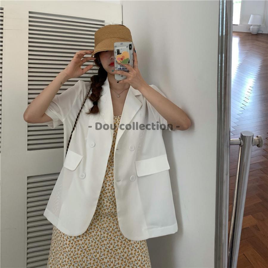 Áo Blazer Tay Ngắn Dáng Rộng Trơn Phong Cách Hàn Quốc - Mã TA012