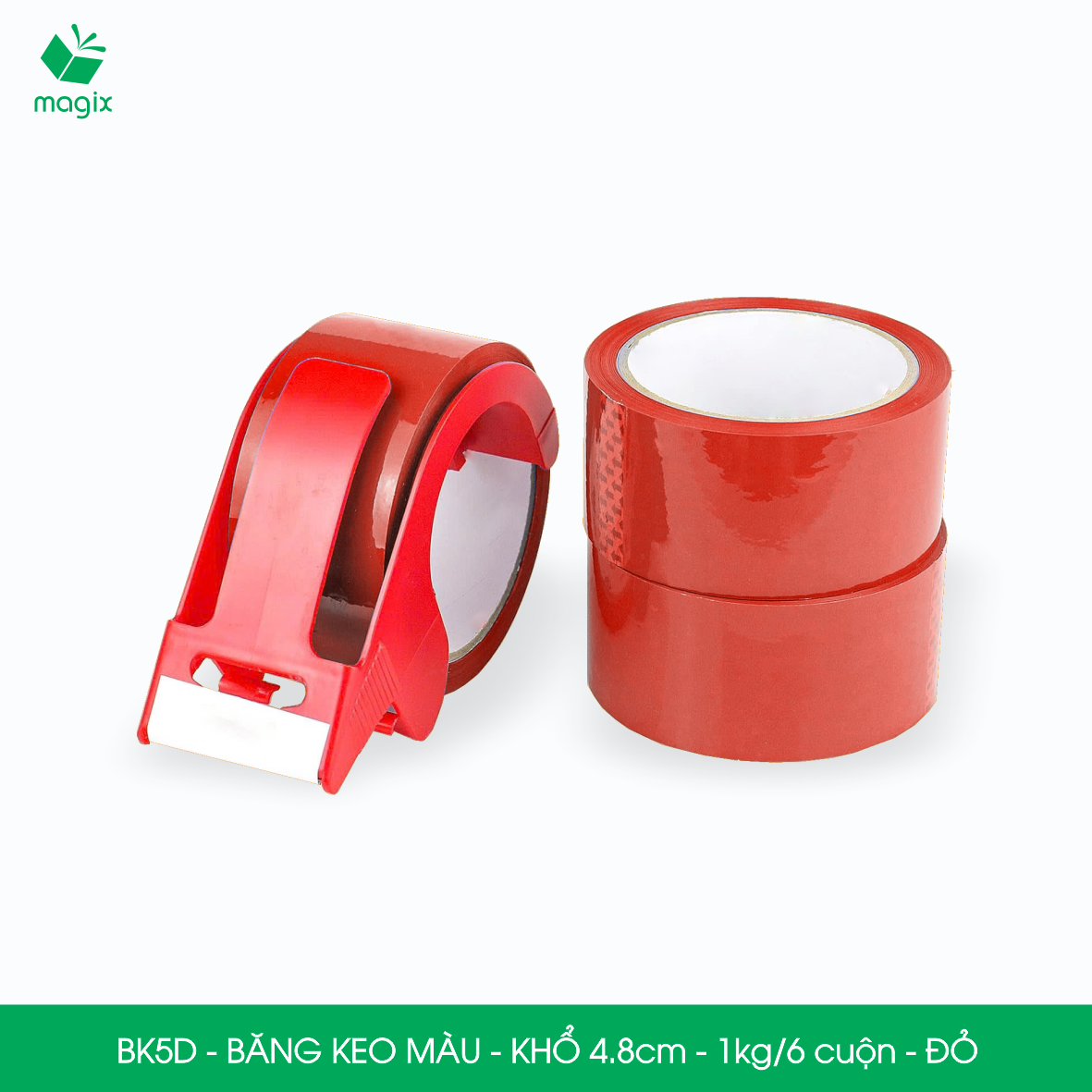 BK5D - 3 cuộn băng keo màu khổ 4.8cm loại 1kg/6 cuộn - Đỏ - Băng keo, băng dính đóng hàng