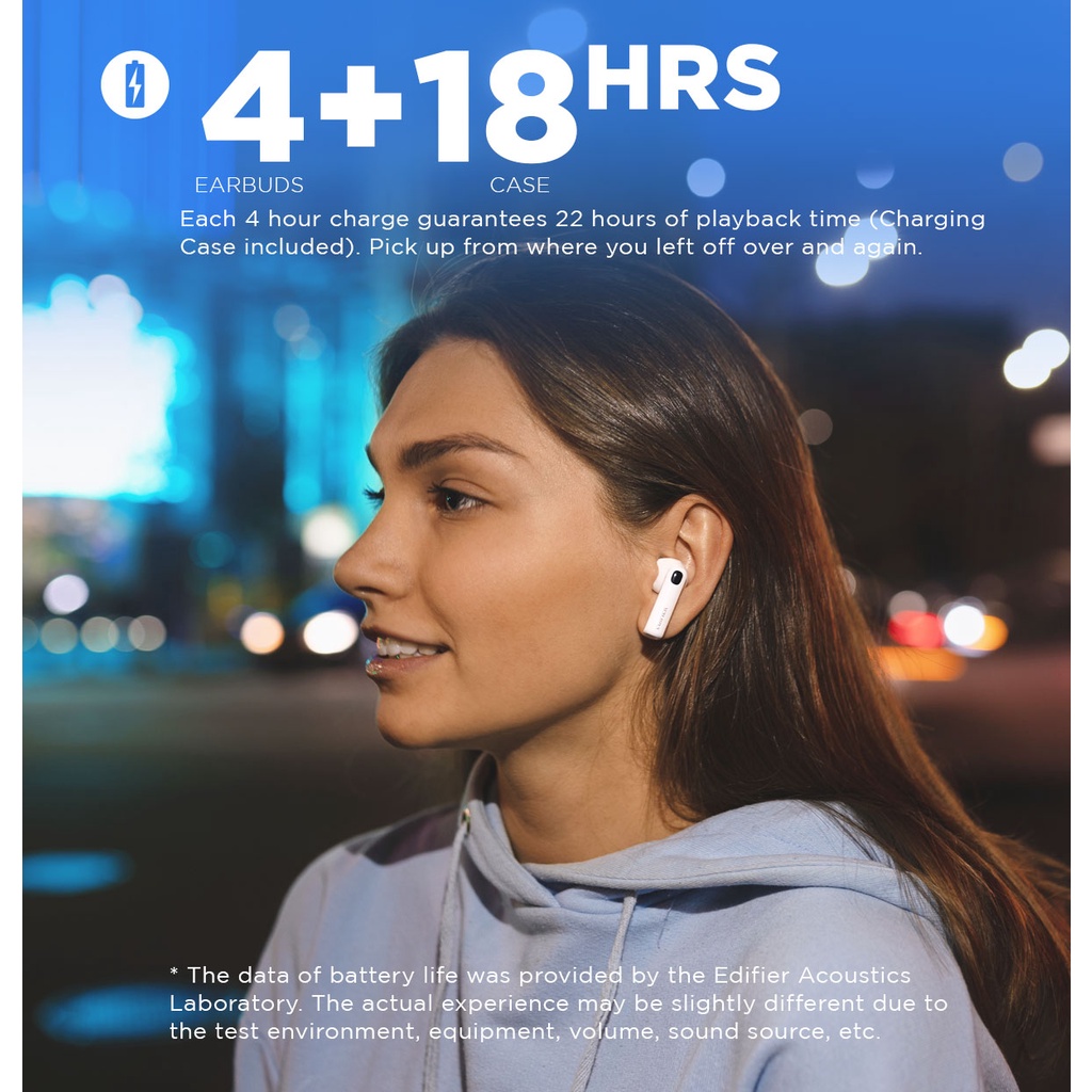 Tai nghe Bluetooth 5.1 EDIFIER W200T Mini Chip Qualcomm aptX Khử ồn cVc 8.0 Thời lượng pin 22 giờ Chống nước, bụi IP54