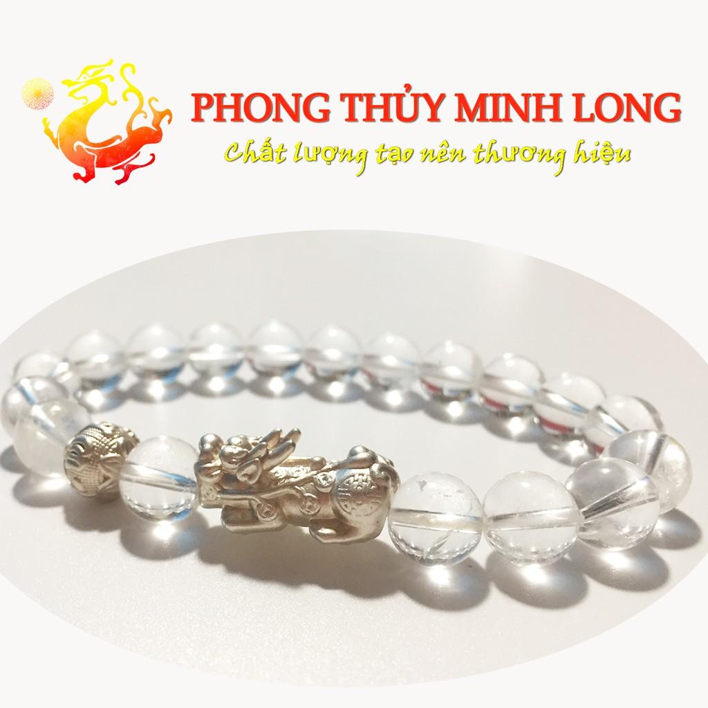 Vòng tay đá. thach anh Trắng chất lượng 5A mix Tỳ Hưu và 1 Hạt Kim Tiền Bạc hợp mệnh Kim và Thủy