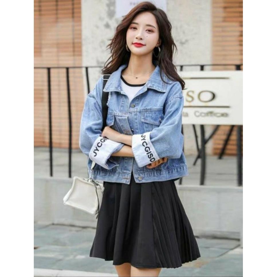 Áo khoác jean nữ lật tay form lững skjy - freesize dưới 58Kg
