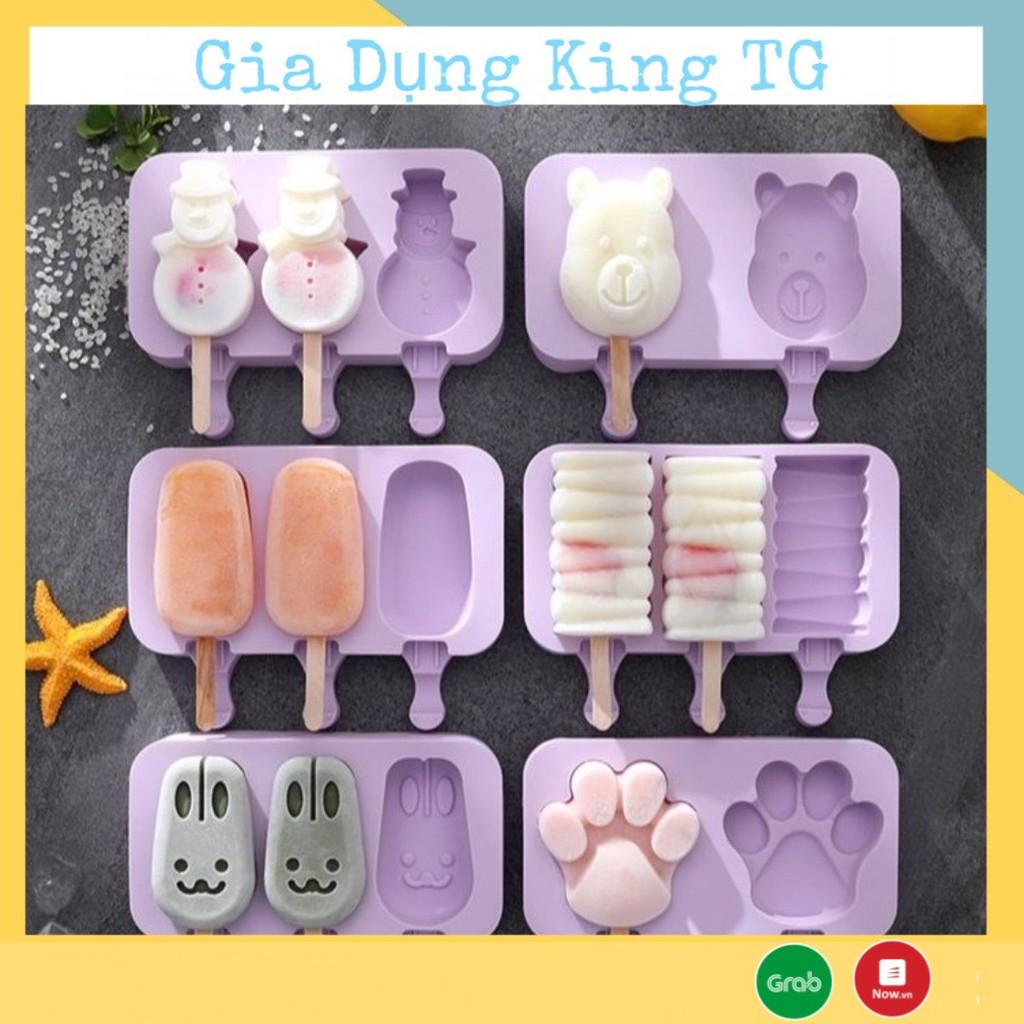 KHAY LÀM KEM SILICON, KHUÔN KEM QUE TẶNG KÈM 50 QUE Sét Khuôn Kem Silicon Hình Thú Siêu Cute - King