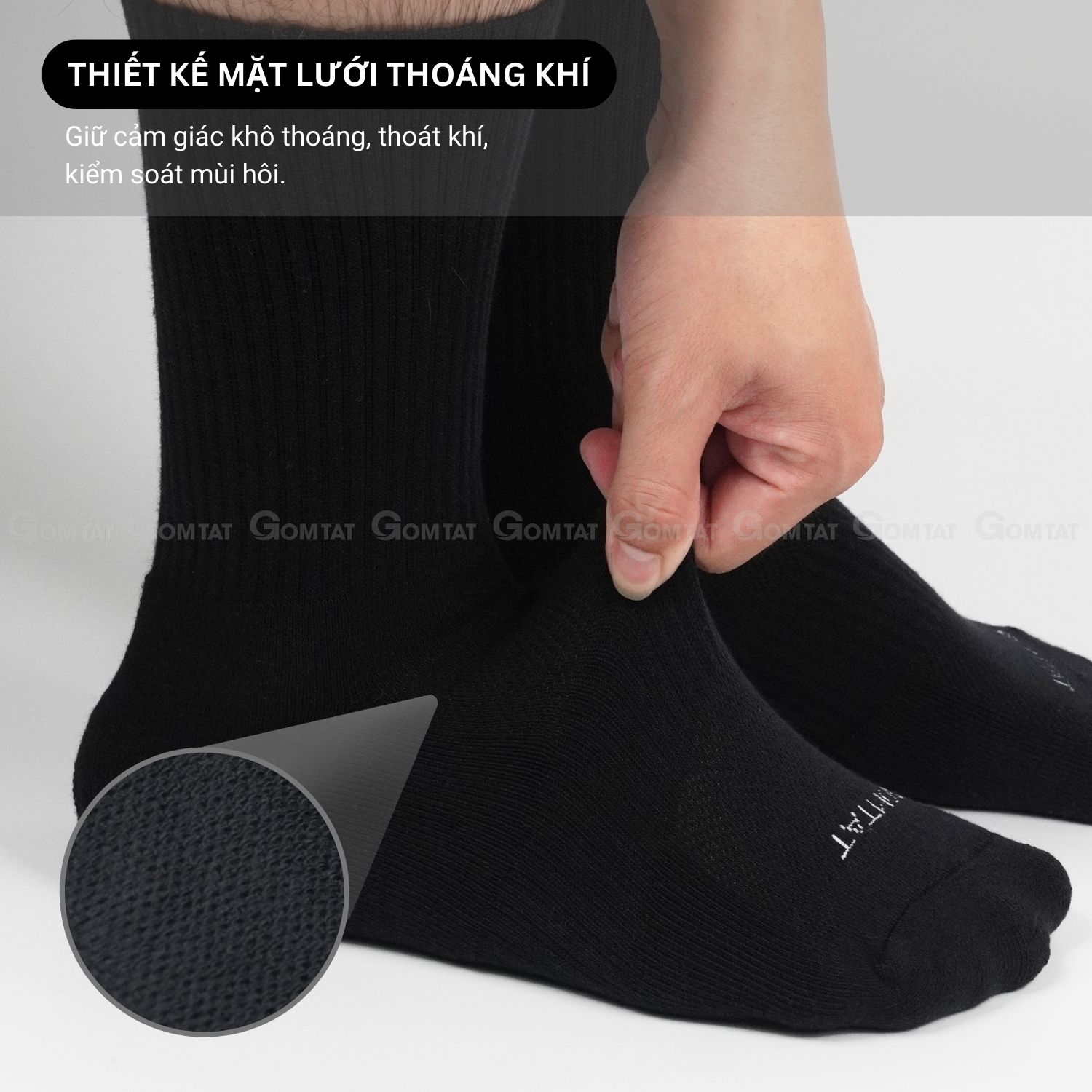 Combo 5 đôi tất đen nam nữ GOMTAT có đệm xù êm chân, sợi cotton dày dặn, khử mùi kháng khuẩn - NGAN-STA-5009-DEN-CB5