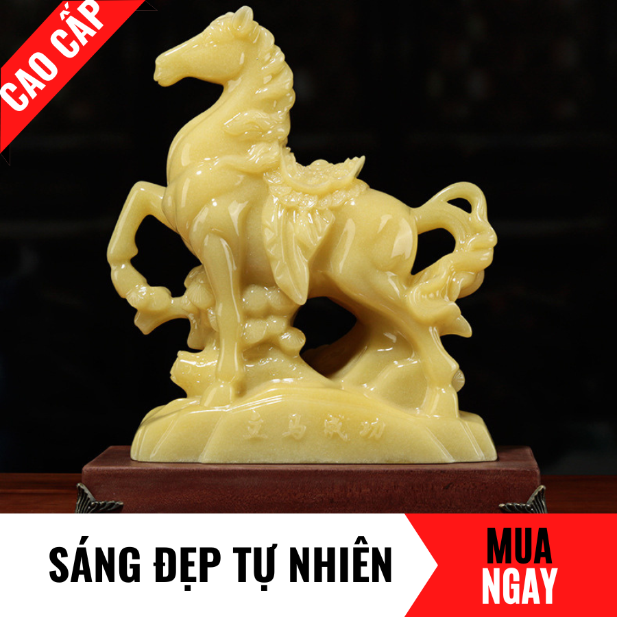 Tượng Ngựa Trang Trí Phong Thủy Bằng Đá Băng Ngọc Cao 34cm