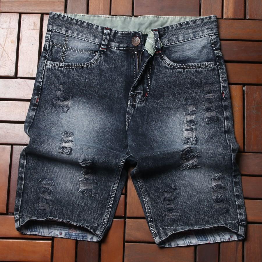 Quần short jean nam đen bạc rách lỗ GN415 Gấu Nâu