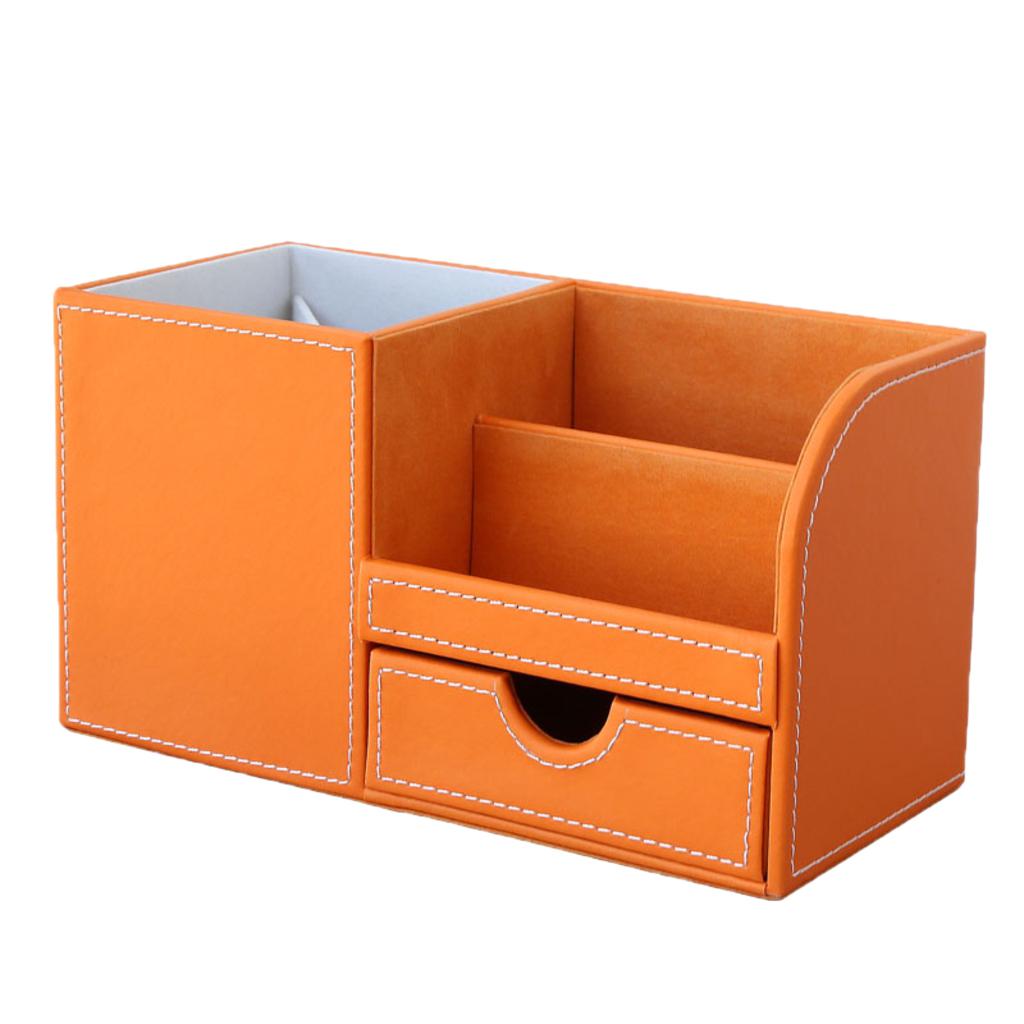 Multi-function PU Leather Desk Stationery Organizer Storage Box Pen/Pencil ,Cell phone, Business Name Cards Remote Control Holder