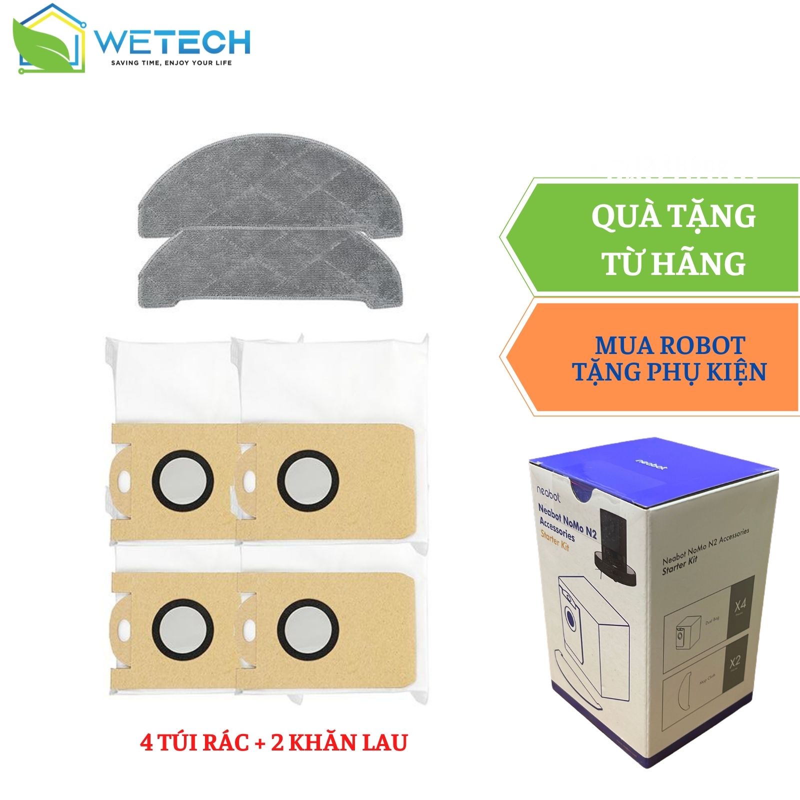 Starter kit N2 Plus - Phụ kiện combo 4 túi rác và 2 khăn lau