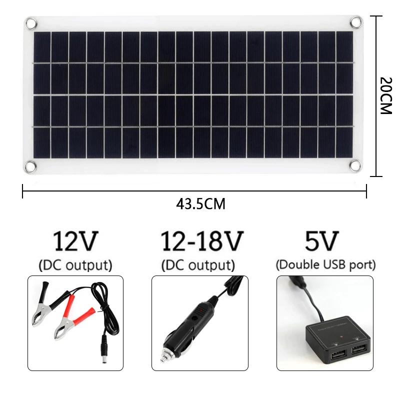 Bảng điều khiển năng lượng mặt trời linh hoạt 300W Bộ sạc pin 12V USB kép với bộ điều khiển 10A-60A Pin năng lượng mặt trời cho điện thoại Xe du thuyền RV Màu sắc: Bộ điều khiển 60A