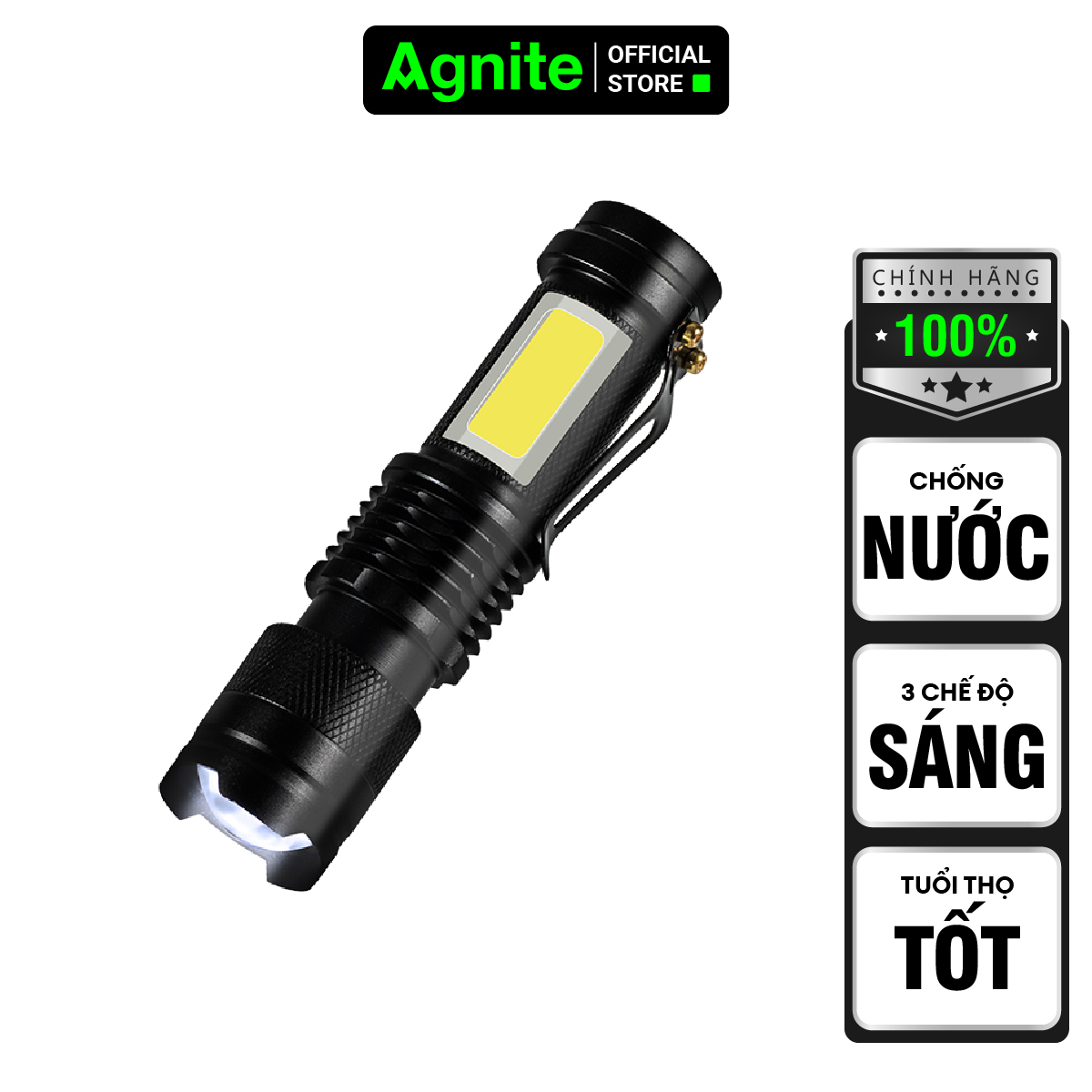 Đèn pin 3 chế độ sáng chính hãng Agnite - thiết kế đầu sạc USB - nhỏ gọn tiện lợi dễ mang theo - VS4231