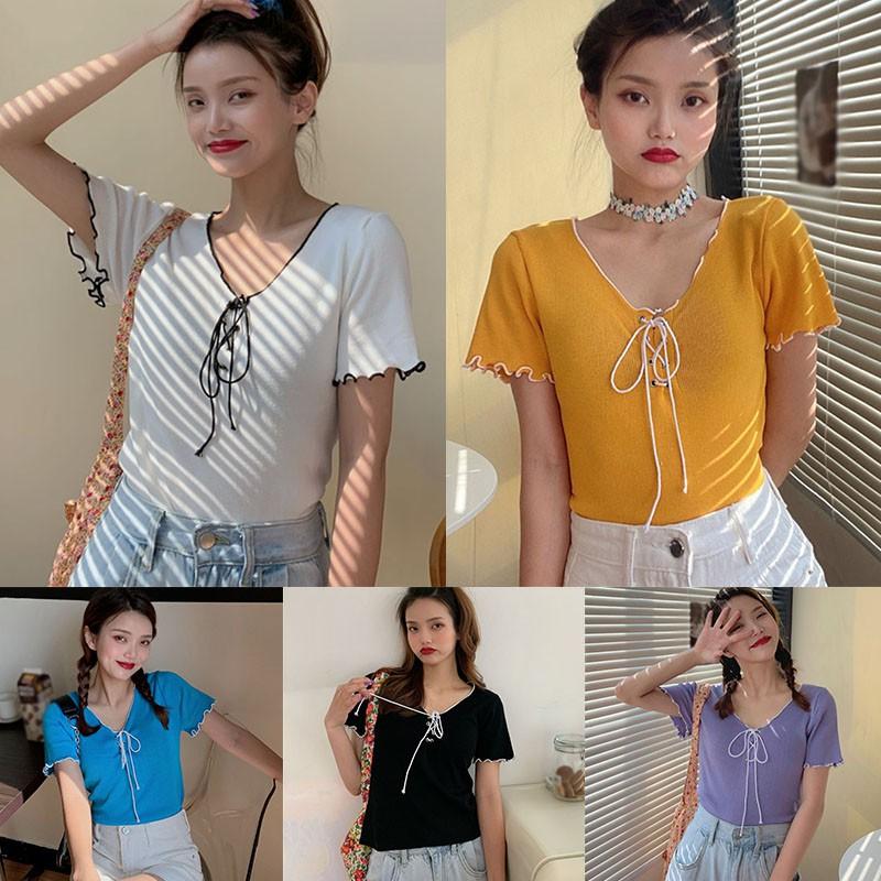 Áo Thun Tay Ngắn Dáng Rộng Phối Ren Thời Trang Mùa Hè Cho Nữ