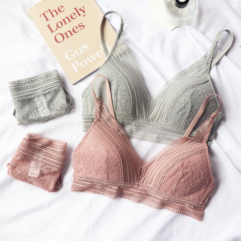 Phụ Nữ mới 4 Màu Sắc Quần Lót Pháp Dây-Miễn Phí Cực Áo Bralette Ren Tam Giác Cup Push Up Bra bộ Cotton Áo Ngực và Quần Lót