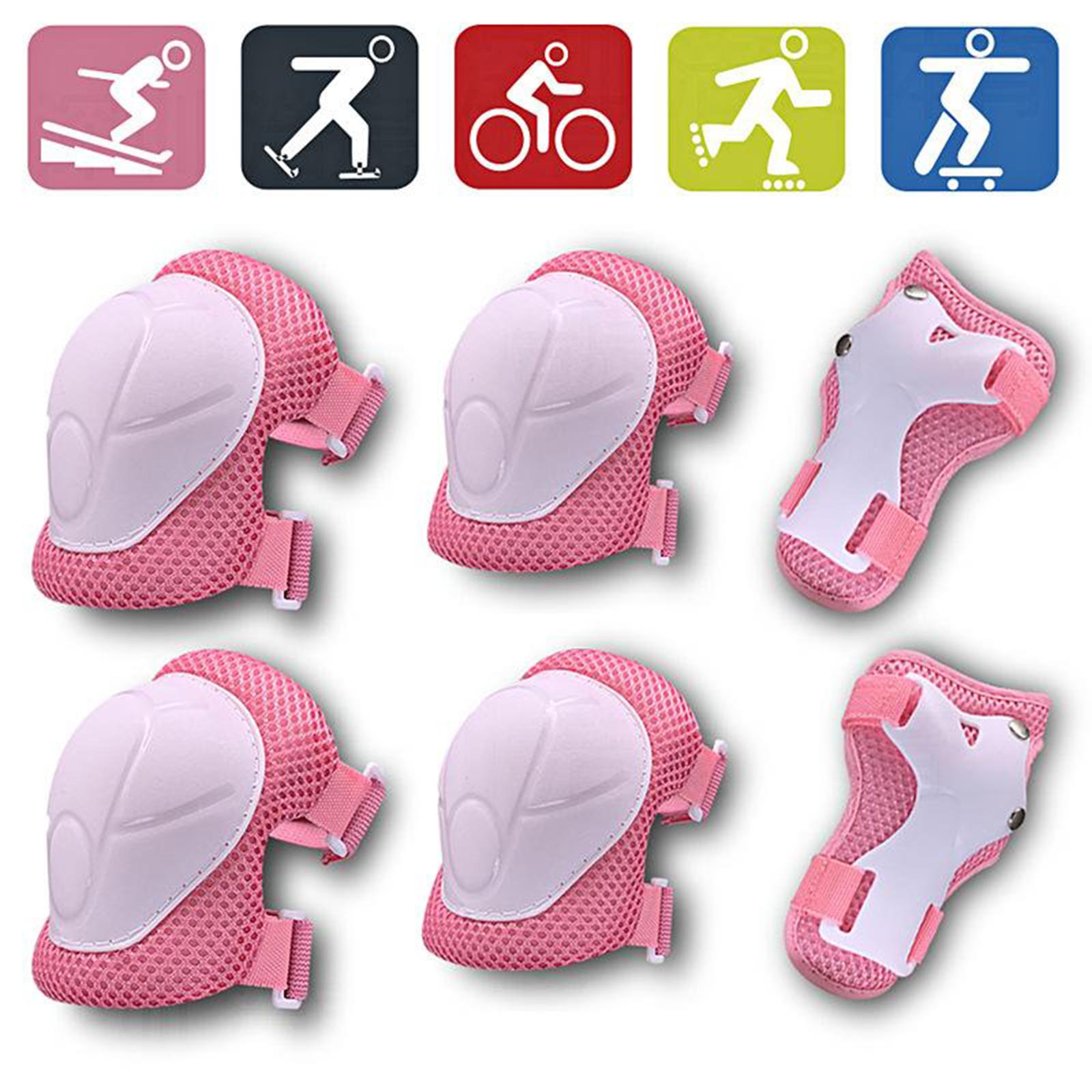 Kids Skateboard Bike Protective Gear Outfit Knee Elbow Wrist Pad Set Pink