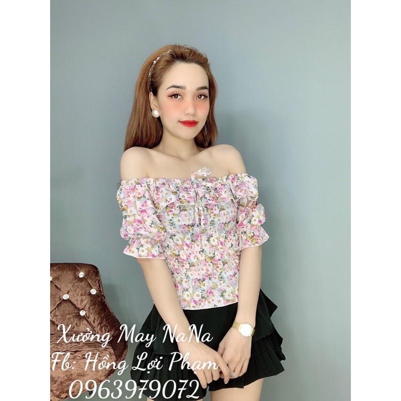 Áo kiểu trễ vai hoa nhí bèo dễ thương