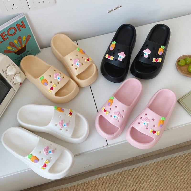 Dép bánh mì nữ đế cao, dép quai ngang kèm STICKER  dễ thương bản 2022 size 36&gt;41