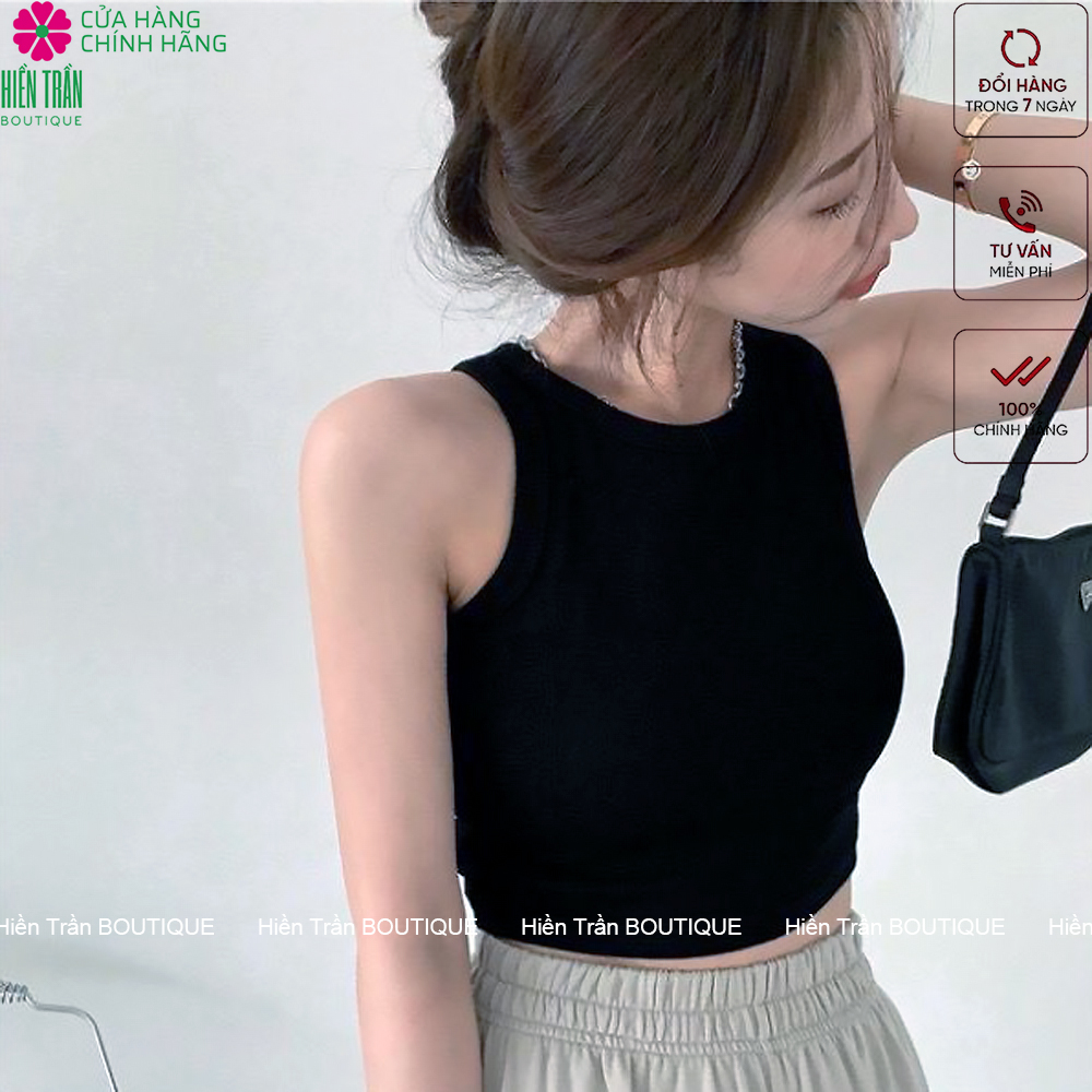 Áo croptop nữ Hiền Trần BOUTIQUE sát nách ba lỗ thun không tay kiểu ôm body tank top vải cotton co giãn tốt