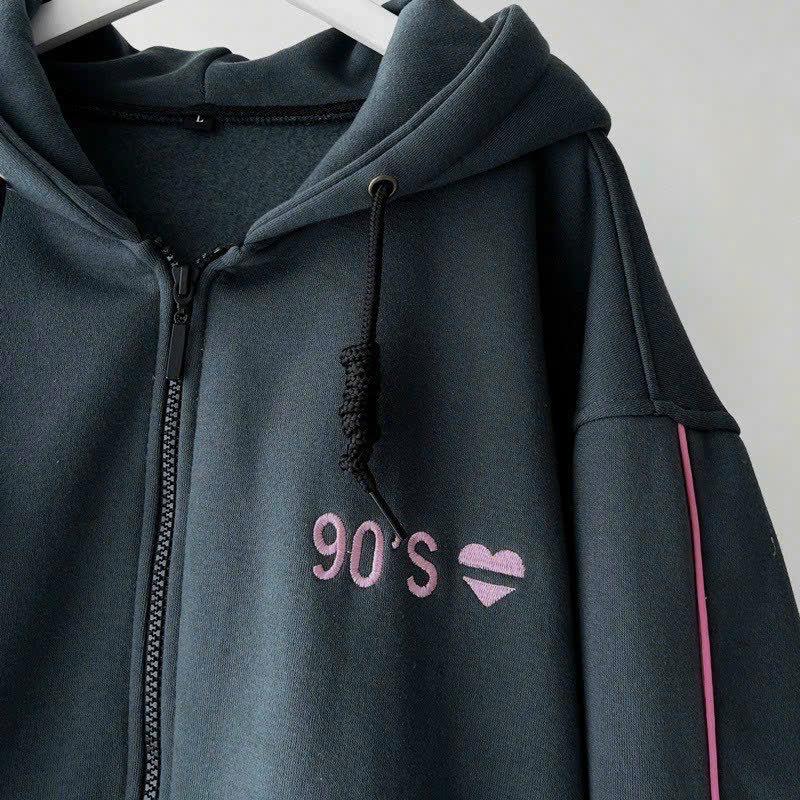 [FREESHIP] Áo Khoác Hoodie Phối Theo Dáng Form Rộng Trước Áo Có In Số 90'S Trái Tim HTM FASHION - Xanh Đen