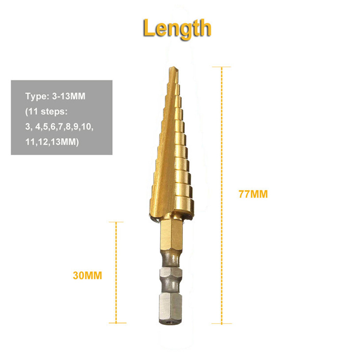 Mũi khoan tháp, bước HSS 4241 3-13mm khoan sắt nhôm tôn,...