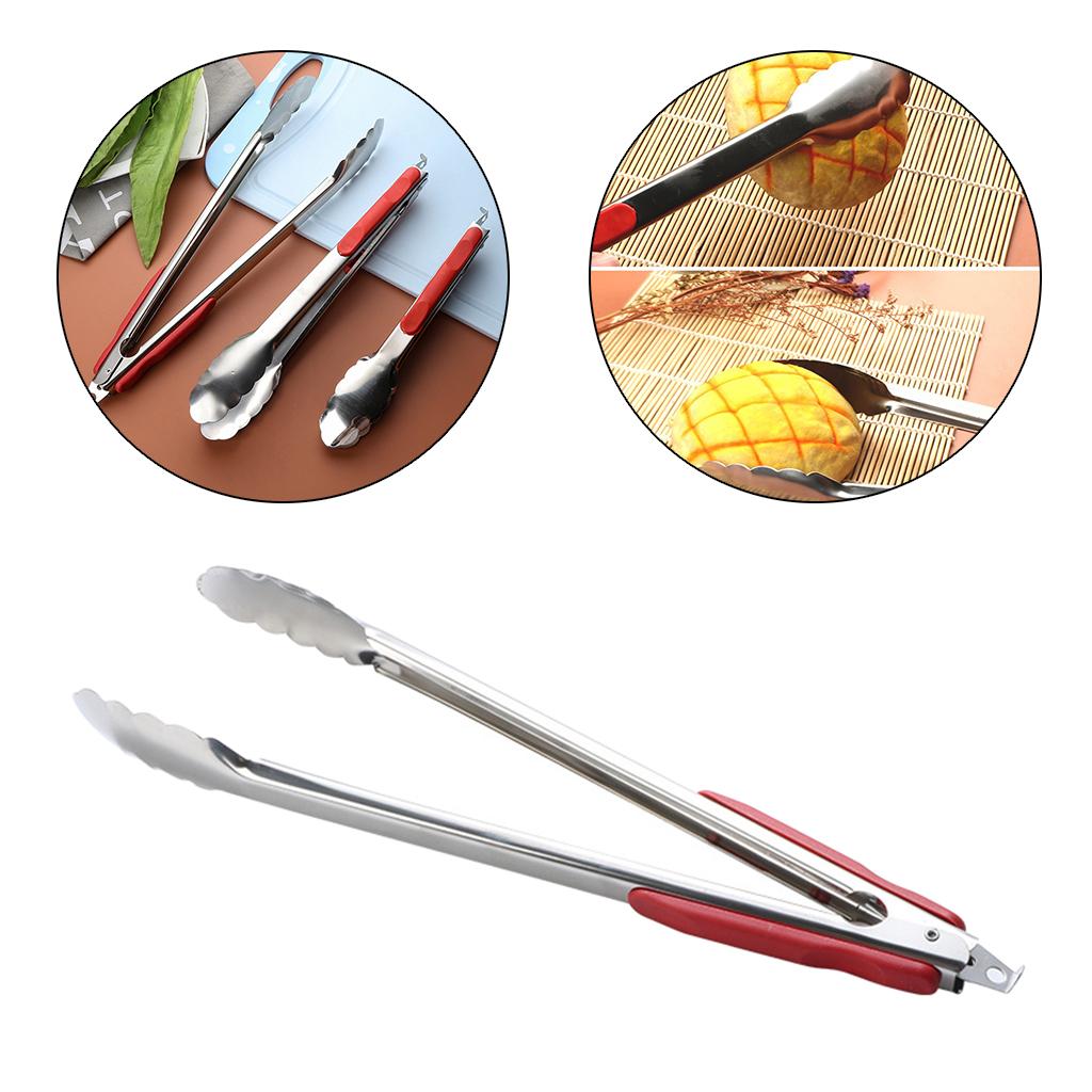 Stainless Steel Kitchen Tongs Locking Clip Metal Food Tongs Soft Grip Serving Tongs for BBQ Grilling Barbeque Parties Cooking Utensil