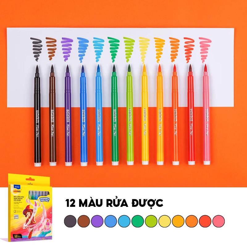 Hộp 12 Bút Lông Màu Ngòi Brush Rửa Được - Nhân Vật Akooland Thế Giới Học Cụ Thần Kỳ - Colorkit SWM-C010/AK