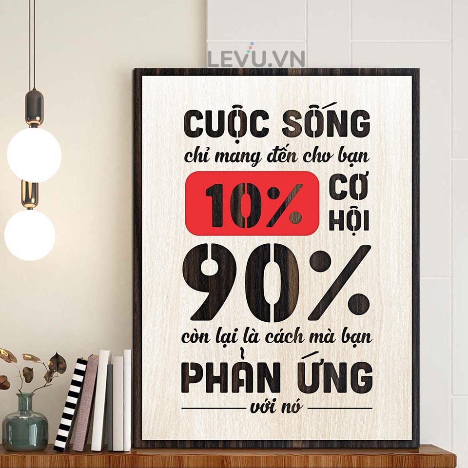 Tranh slogan thương hiệu LEVU LV112 "Cuộc sống chỉ mang đến cho bạn 10% cơ hội, 90% còn lại là cách bạn phản ứng với nó"