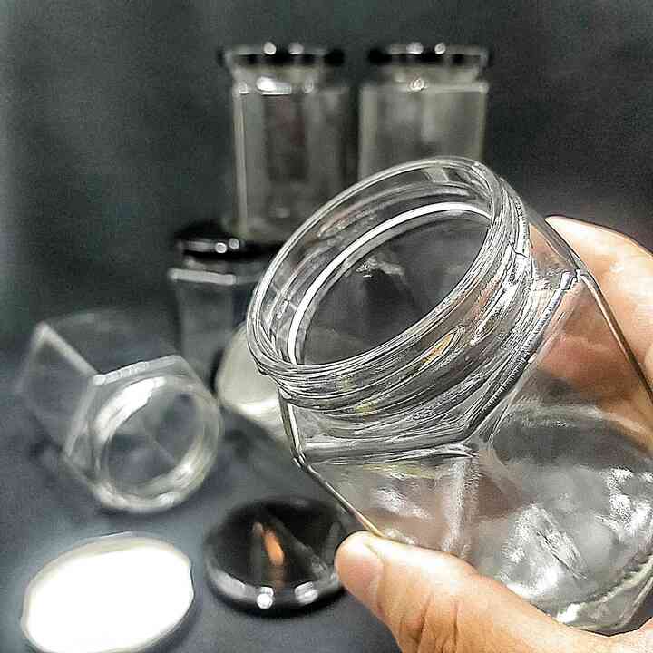 Combo 3 hủ đựng gia vị thủy tinh 280ml mẫu lục giác nắp thiếc đen vặn – hũ gia vị thuỷ tinh đựng mật ong, yến chưng, dầu dừa, sữa chua, đóng gói thực phẩm