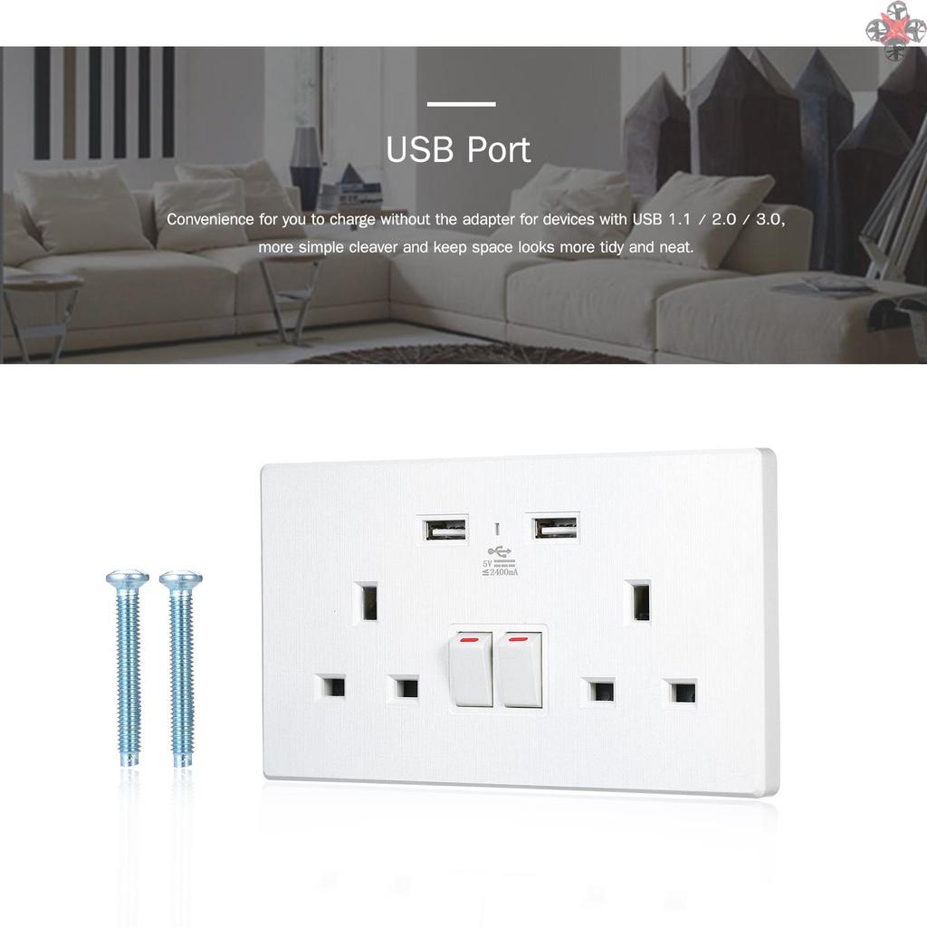 Ổ Cắm Điện Gắn Tường 2 Cổng Usb 13a 2 5v 2.4a
