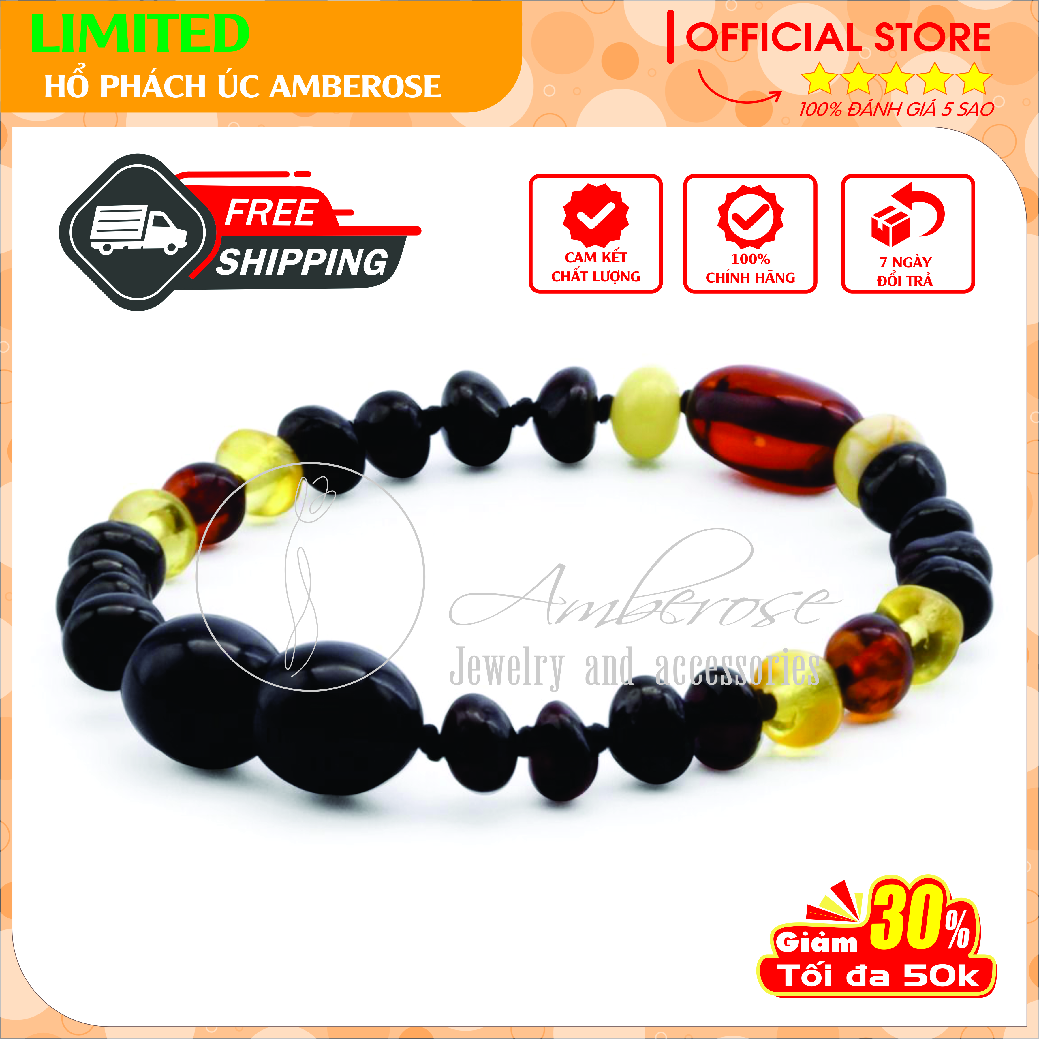 Bộ Vòng Hổ Phách Amber Úc Cho Bé 0 - 10 tuổi SABLMT3