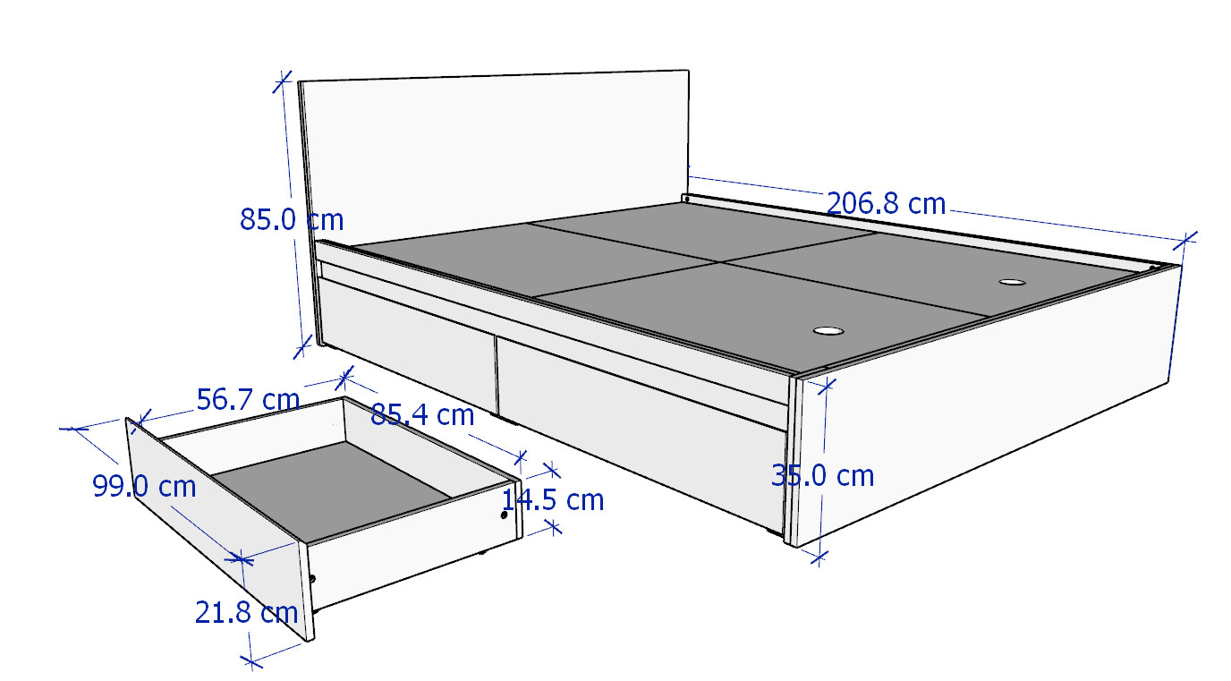 MOLTENI, Giường ngủ 2 hộc tủ, 1m, Phong cách Bắc Âu, 210x110x35cm